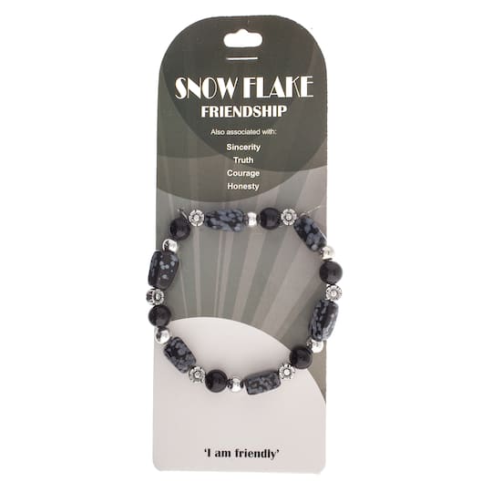 John Bead Snow Flake Gray &#x26; Obsidian Natural Stone Bracelet